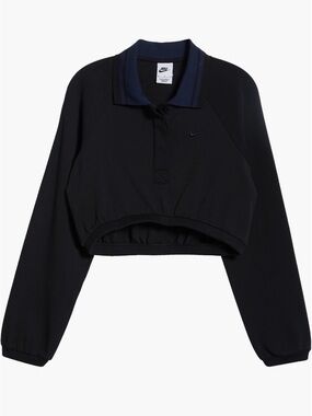 Nike Black Cropped Polo Sweatshirt with Navy Trim